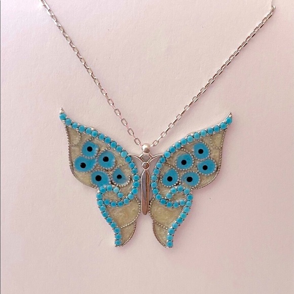 Blue butterfly 925 silver enamel necklace - Picture 3 of 3